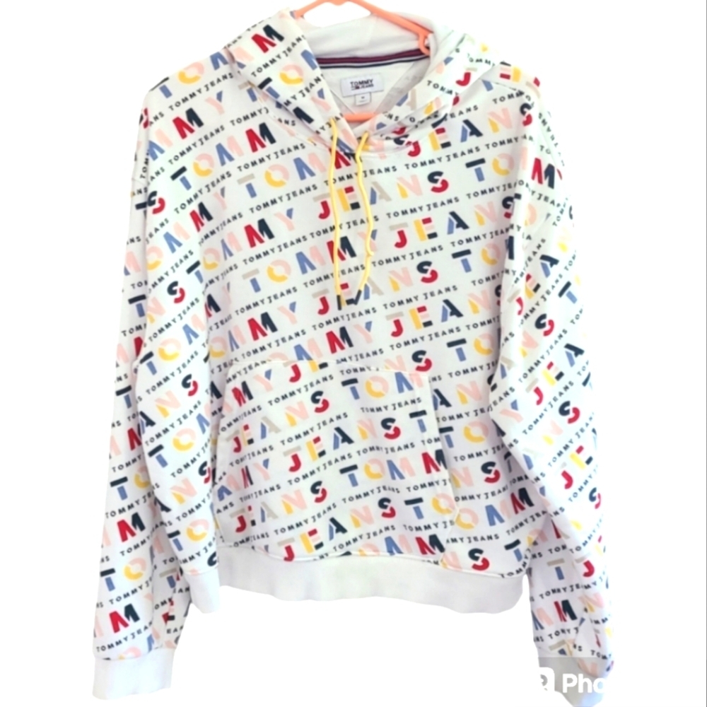 Tommy‎ Jeans sweatshirt all over print hoodie Vintage sportswear/streetwear M - Picture 2 of 13